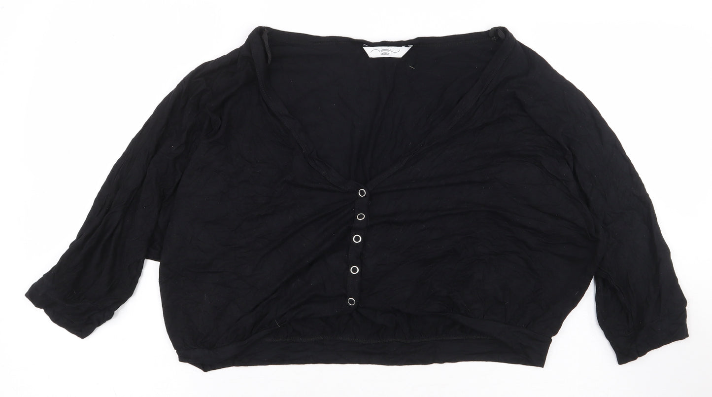 New Look Womens Black Viscose Cropped T-Shirt Size 12 V-Neck