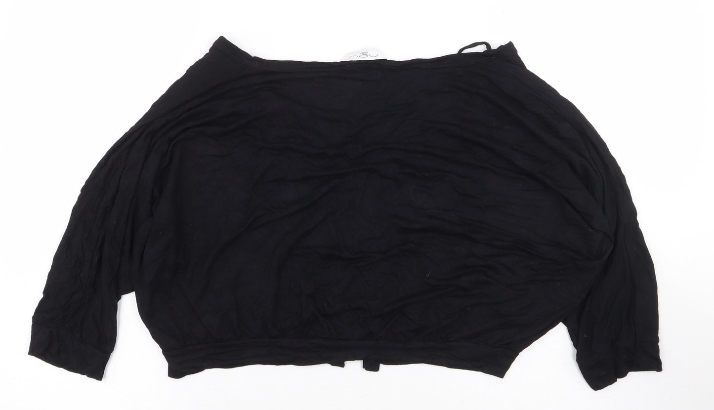 New Look Womens Black Viscose Cropped T-Shirt Size 12 V-Neck