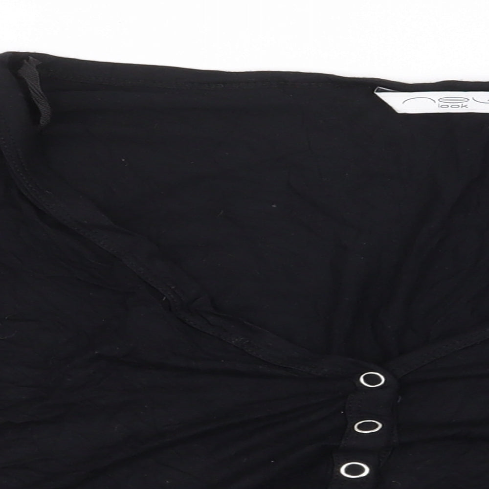 New Look Womens Black Viscose Cropped T-Shirt Size 12 V-Neck