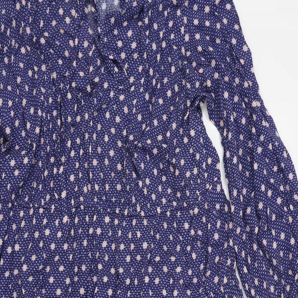 Per Una Womens Blue Geometric Viscose Fit & Flare Size 18 V-Neck Drawstring
