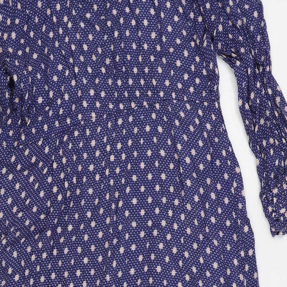 Per Una Womens Blue Geometric Viscose Fit & Flare Size 18 V-Neck Drawstring