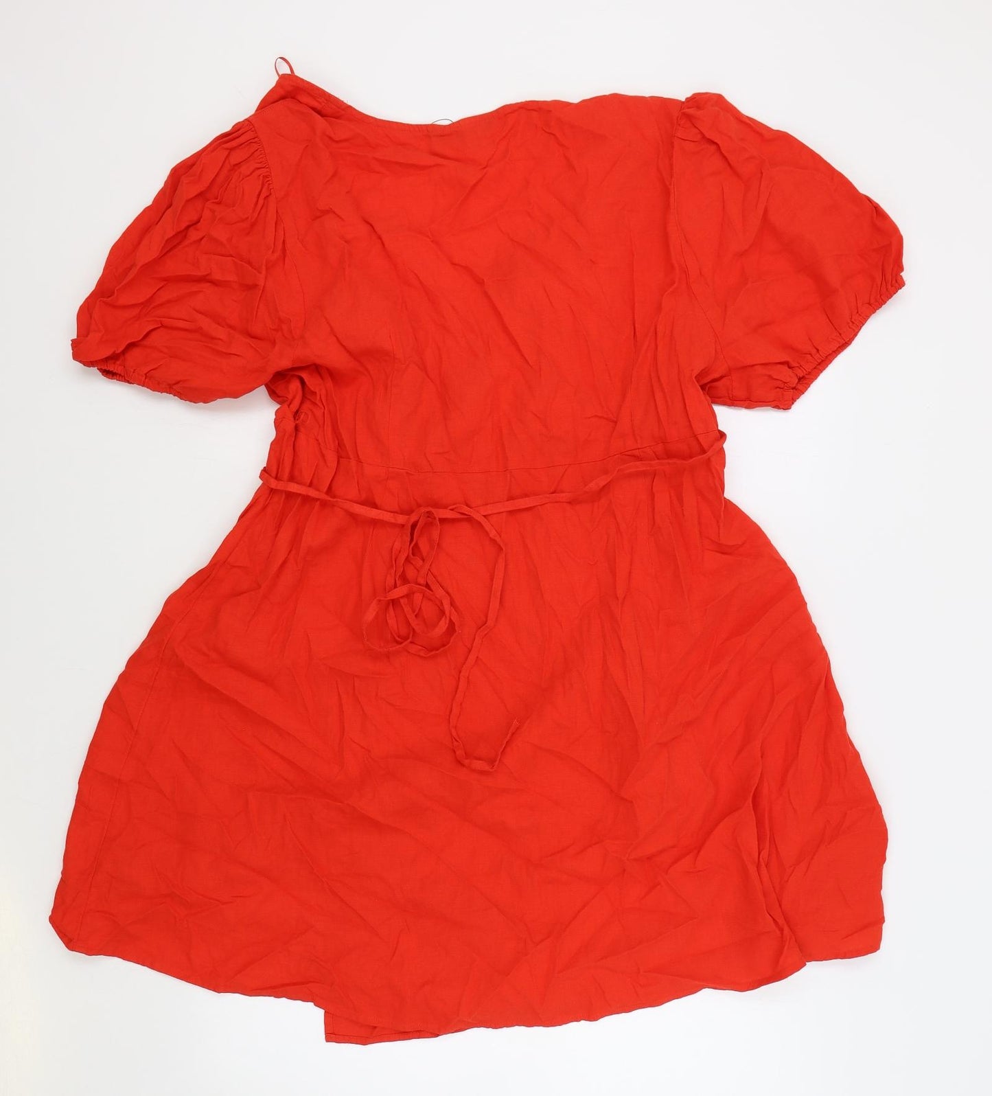 Marks and Spencer Womens Red Flax Wrap Dress Size 22 V-Neck Drawstring