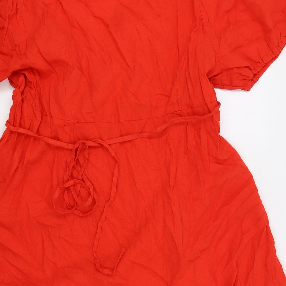 Marks and Spencer Womens Red Flax Wrap Dress Size 22 V-Neck Drawstring