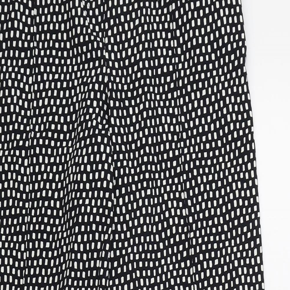 Marks & Spencers Womens Black Geometric Polyester Bloomer Trousers Size 10 L32 in Regular Drawstring
