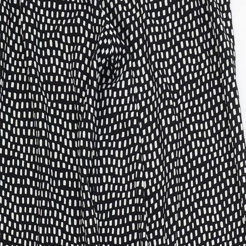Marks & Spencers Womens Black Geometric Polyester Bloomer Trousers Size 10 L32 in Regular Drawstring