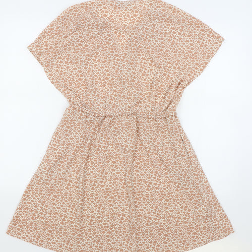 MNG Suit Womens Pink Animal Print Polyester Skater Dress Size M V-Neck Drawstring - Elasticated Waist