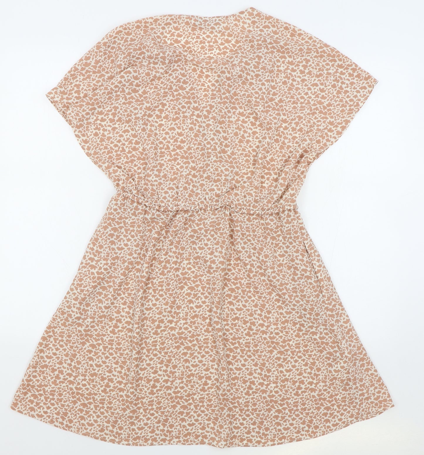 MNG Suit Womens Pink Animal Print Polyester Skater Dress Size M V-Neck Drawstring - Elasticated Waist