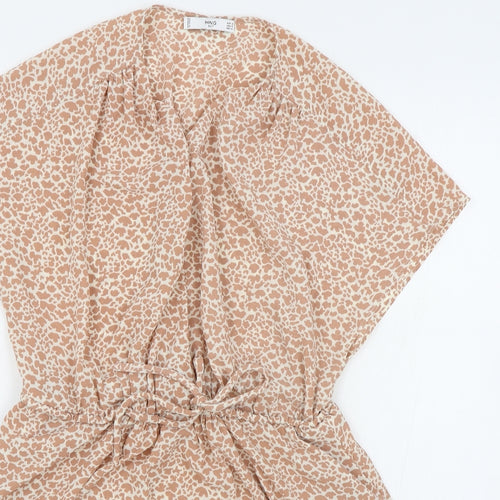 MNG Suit Womens Pink Animal Print Polyester Skater Dress Size M V-Neck Drawstring - Elasticated Waist