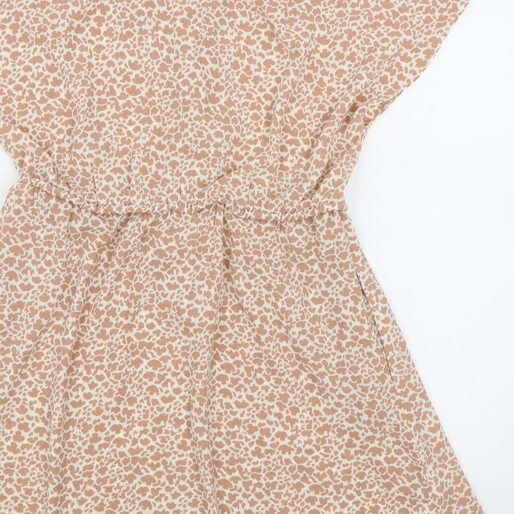 MNG Suit Womens Pink Animal Print Polyester Skater Dress Size M V-Neck Drawstring - Elasticated Waist