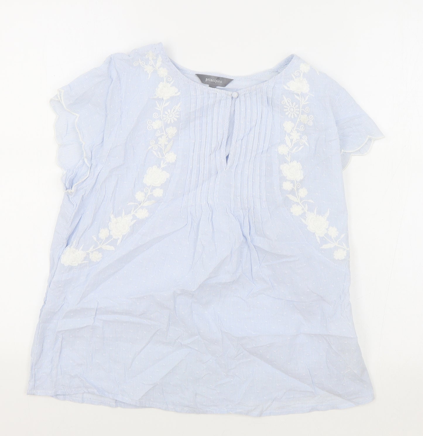 Principles Womens Blue Floral 100% Cotton Basic Blouse Size 12 V-Neck