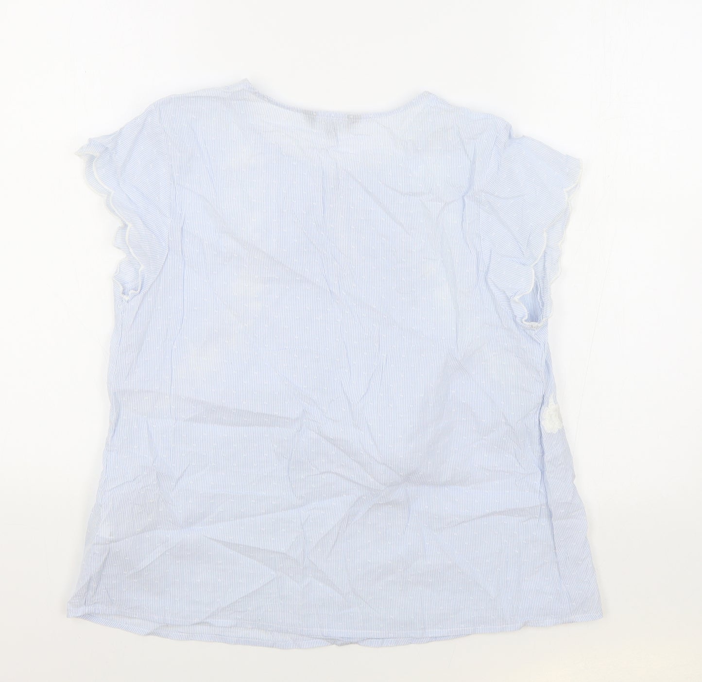 Principles Womens Blue Floral 100% Cotton Basic Blouse Size 12 V-Neck