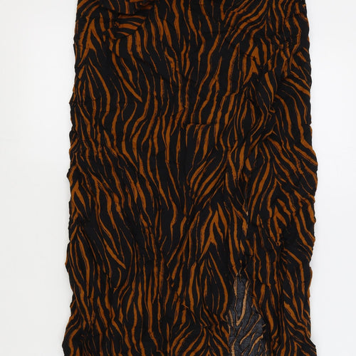 Marks & Spencers Womens Black Animal Print Viscose Wrap Skirt Size S Tie