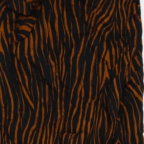 Marks & Spencers Womens Black Animal Print Viscose Wrap Skirt Size S Tie