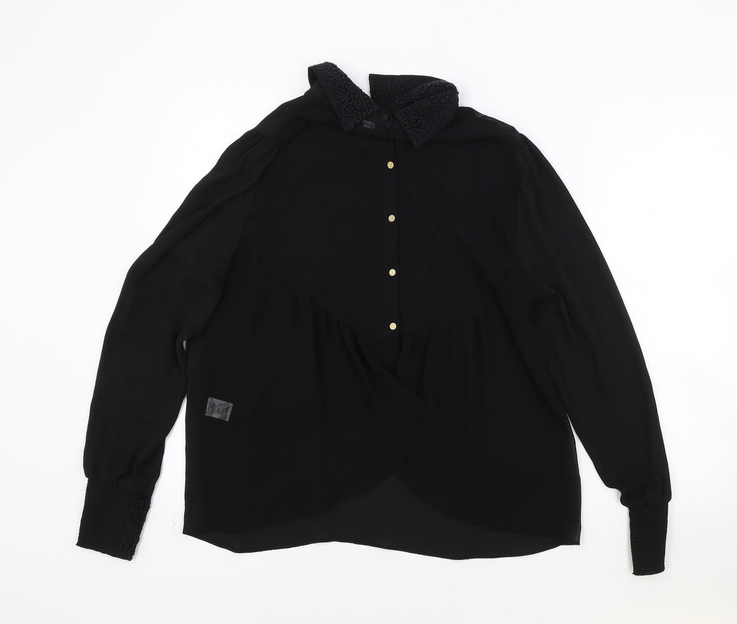Warehouse Womens Black Polyester Basic Blouse Size 16 Collared - Lace Detail