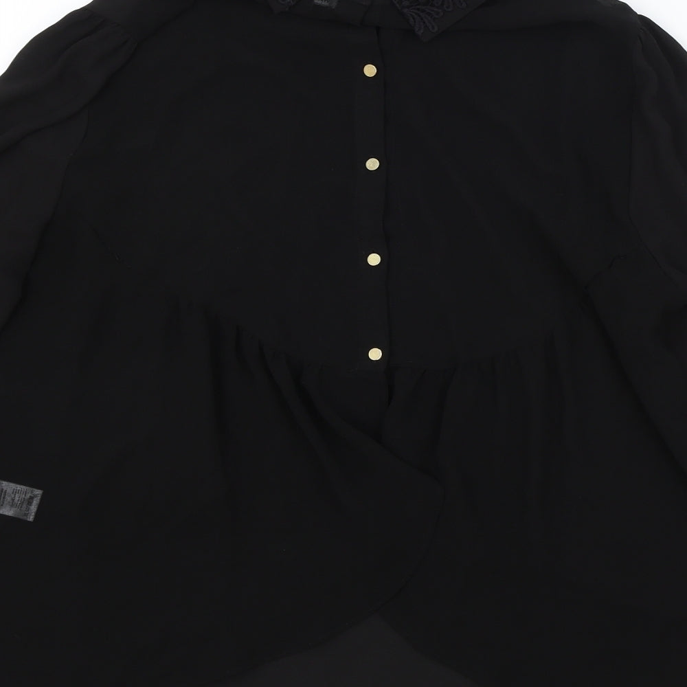 Warehouse Womens Black Polyester Basic Blouse Size 16 Collared - Lace Detail