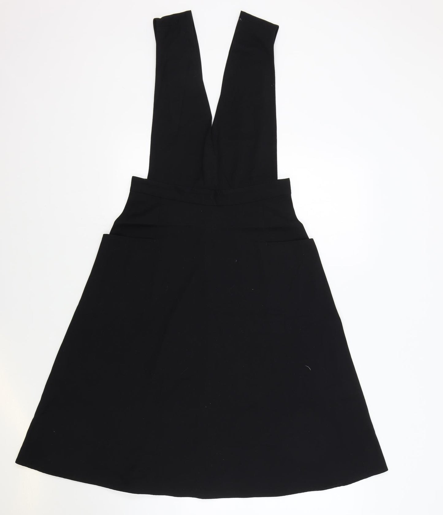 Monkl Womens Black Polyester Pinafore/Dungaree Dress Size S V-Neck Zip