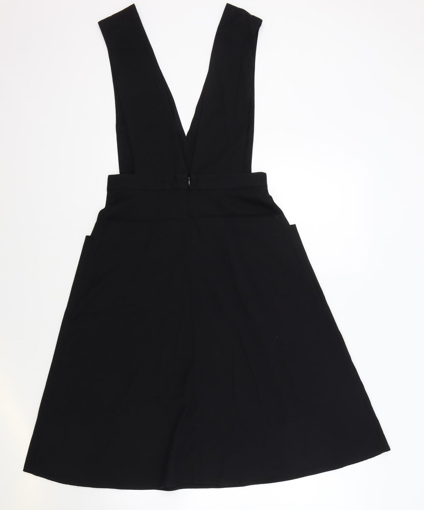 Monkl Womens Black Polyester Pinafore/Dungaree Dress Size S V-Neck Zip
