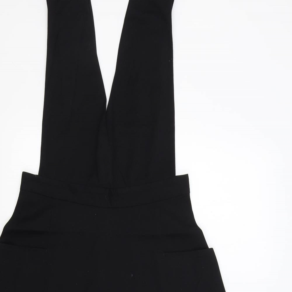 Monkl Womens Black Polyester Pinafore/Dungaree Dress Size S V-Neck Zip