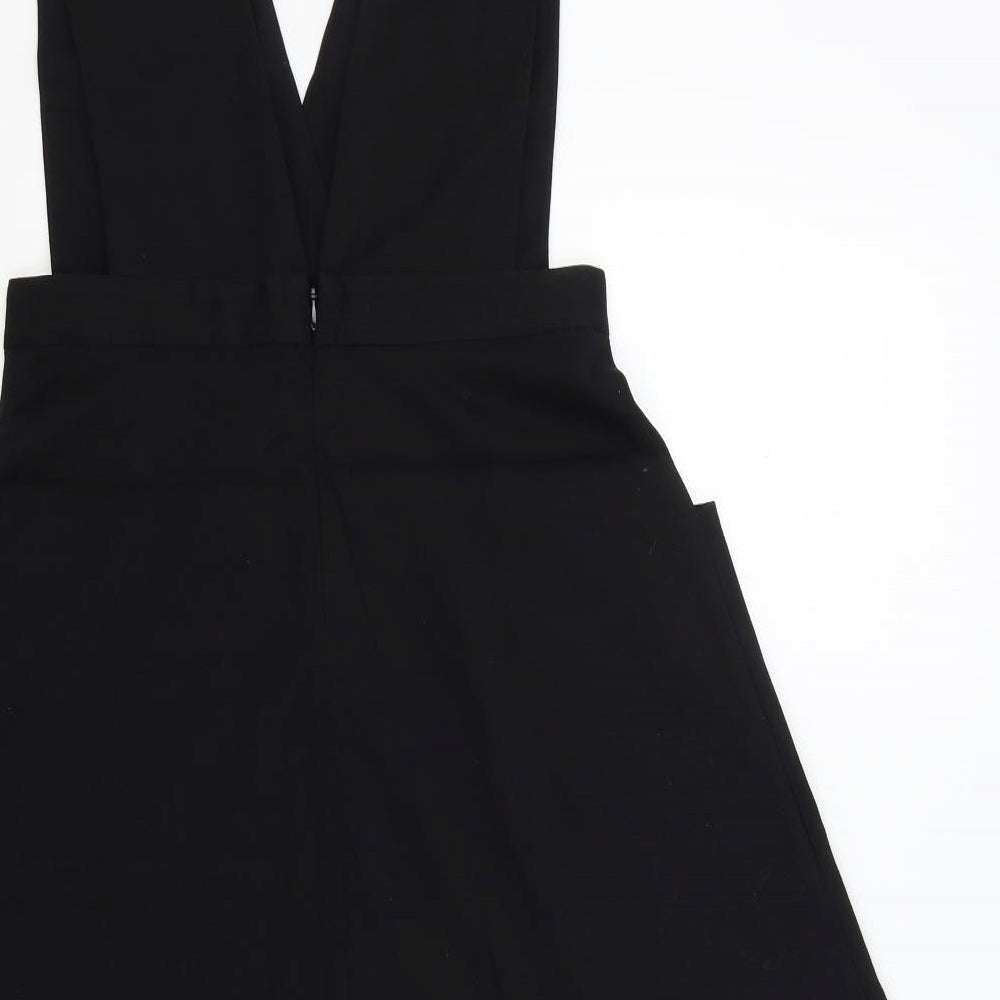 Monkl Womens Black Polyester Pinafore/Dungaree Dress Size S V-Neck Zip