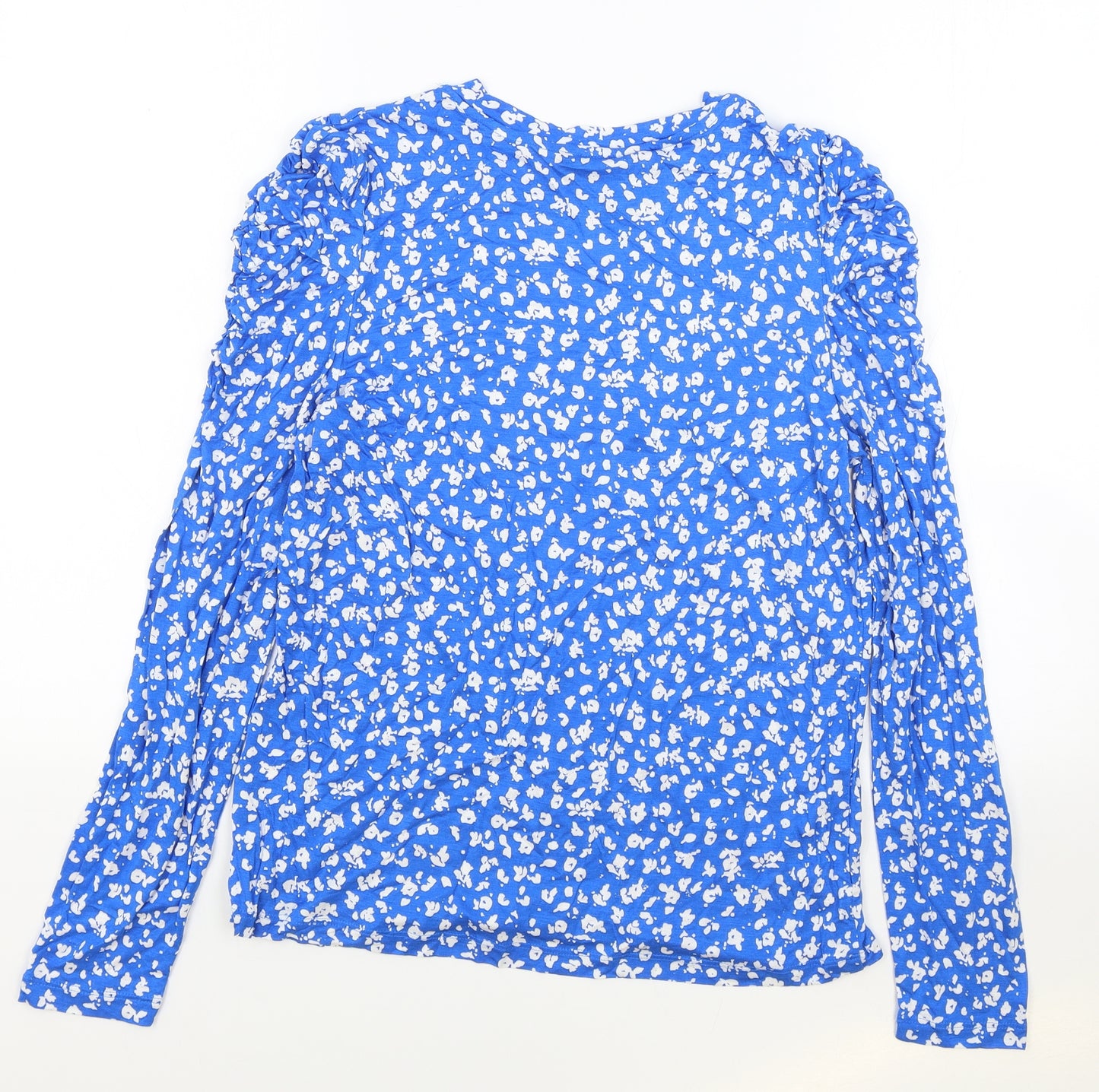 Marks & Spencers Womens Blue Floral Viscose Basic T-Shirt Size 12 Round Neck