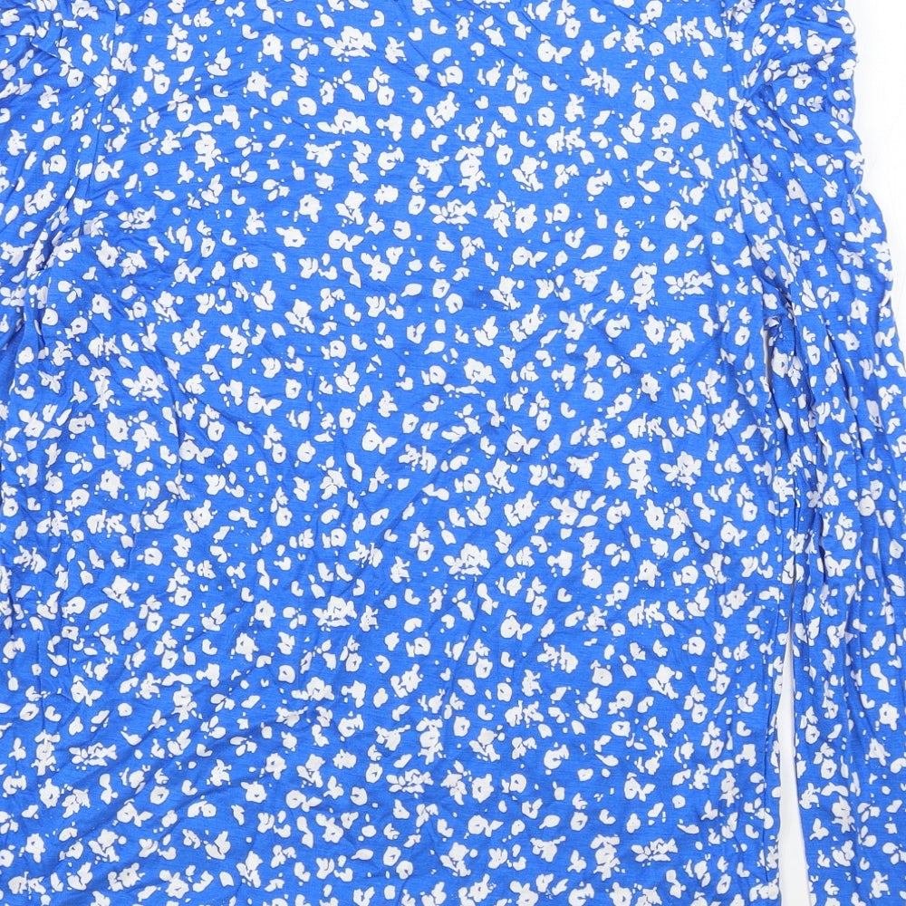 Marks & Spencers Womens Blue Floral Viscose Basic T-Shirt Size 12 Round Neck