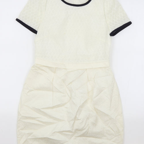 Tasse Tasse Womens Ivory Polyester A-Line Size 10 Round Neck Zip - Lace