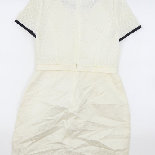 Tasse Tasse Womens Ivory Polyester A-Line Size 10 Round Neck Zip - Lace