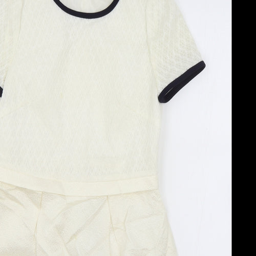 Tasse Tasse Womens Ivory Polyester A-Line Size 10 Round Neck Zip - Lace