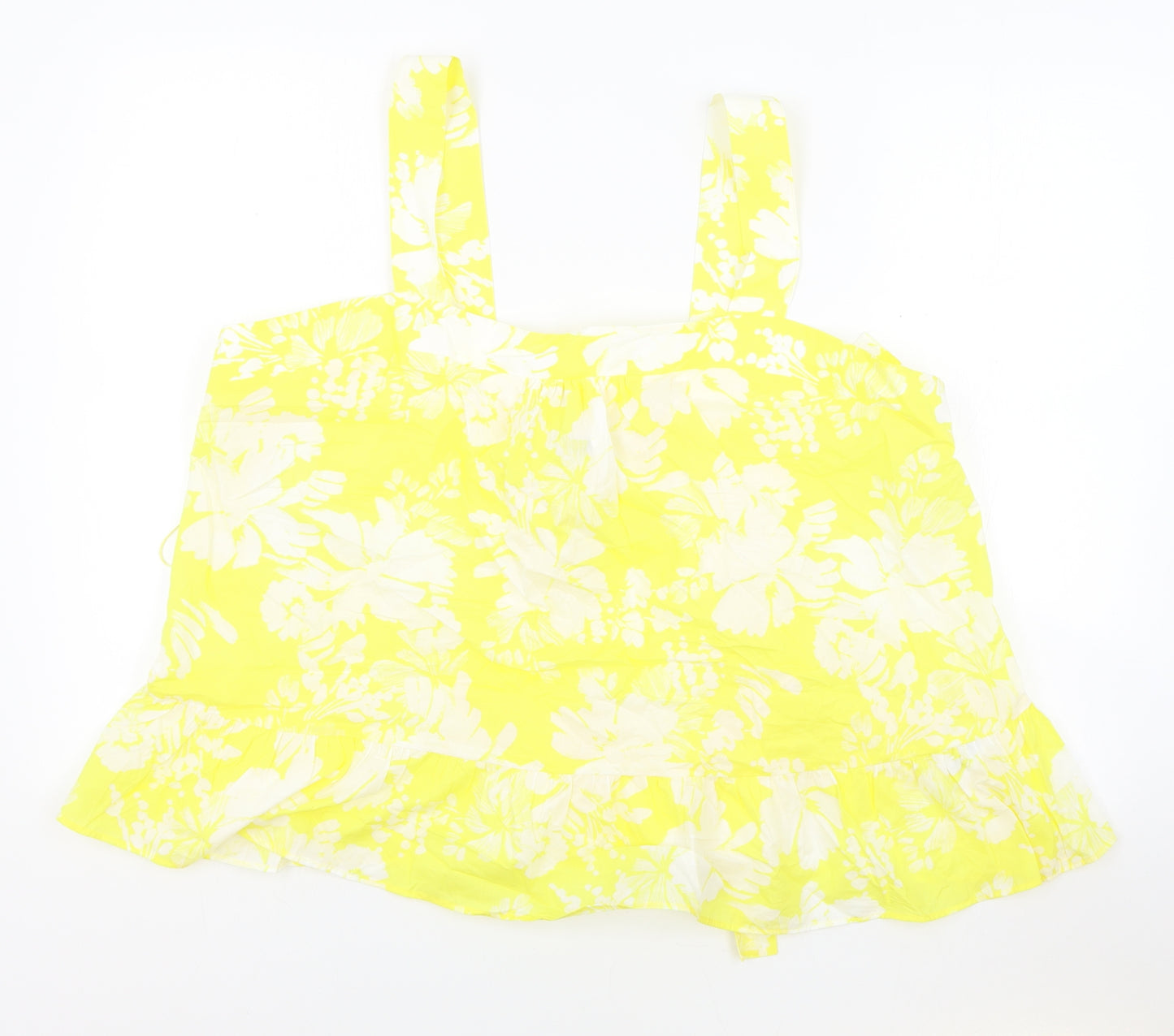 Marks and Spencer Womens Yellow Floral 100% Cotton Camisole Tank Size 20 Square Neck - Elasticated