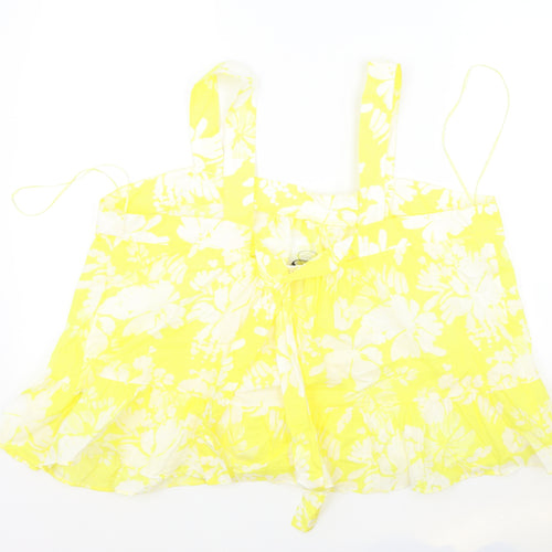 Marks and Spencer Womens Yellow Floral 100% Cotton Camisole Tank Size 20 Square Neck - Elasticated