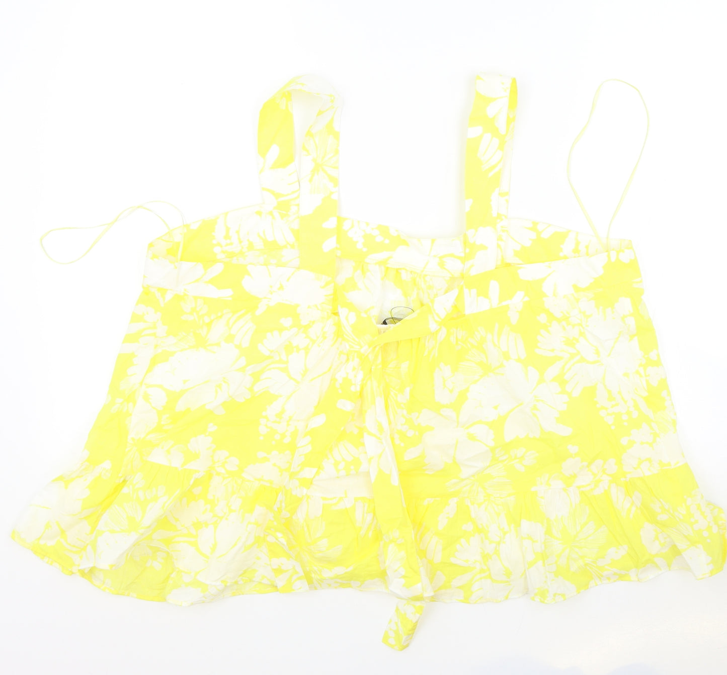 Marks and Spencer Womens Yellow Floral 100% Cotton Camisole Tank Size 20 Square Neck - Elasticated