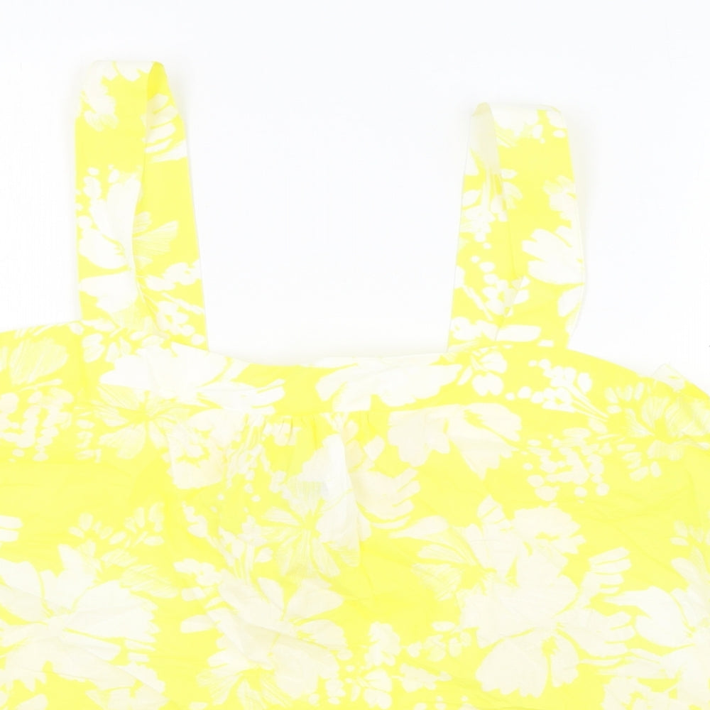 Marks and Spencer Womens Yellow Floral 100% Cotton Camisole Tank Size 20 Square Neck - Elasticated