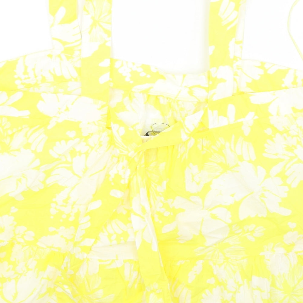 Marks and Spencer Womens Yellow Floral 100% Cotton Camisole Tank Size 20 Square Neck - Elasticated