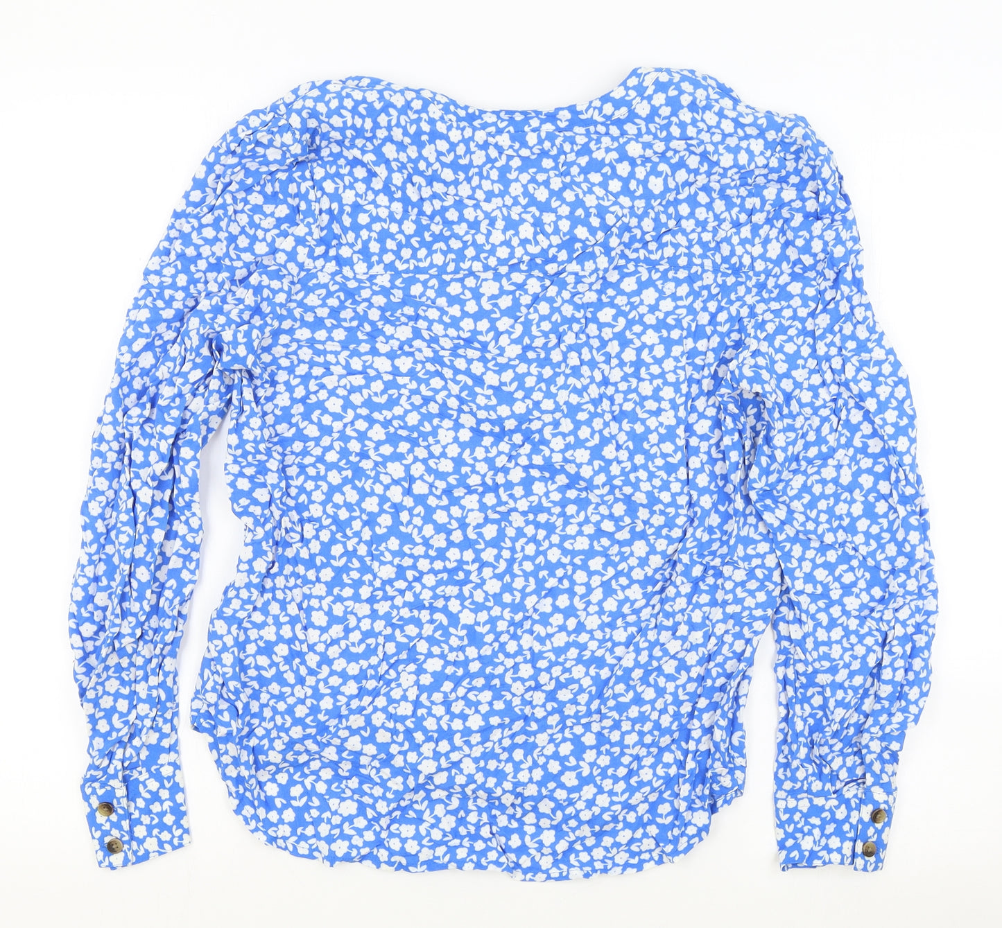 Marks and Spencer Womens Blue Floral Viscose Basic Blouse Size 8 V-Neck