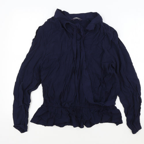 Marks and Spencer Womens Blue Viscose Basic Blouse Size 16 V-Neck