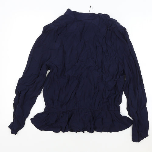 Marks and Spencer Womens Blue Viscose Basic Blouse Size 16 V-Neck