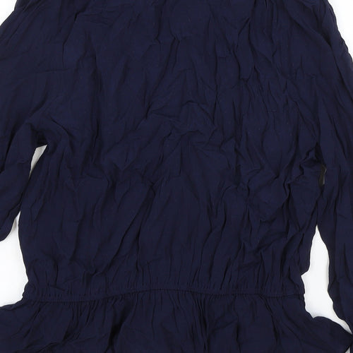 Marks and Spencer Womens Blue Viscose Basic Blouse Size 16 V-Neck