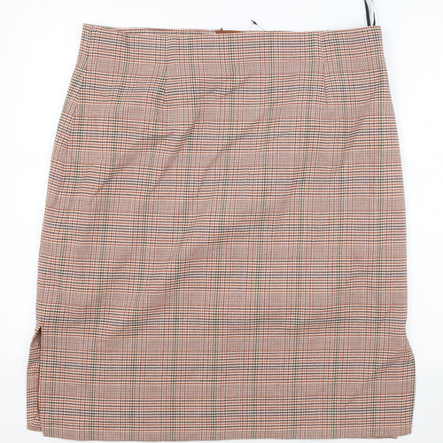 Marks and Spencer Womens Brown Plaid Viscose A-Line Skirt Size 18 Zip