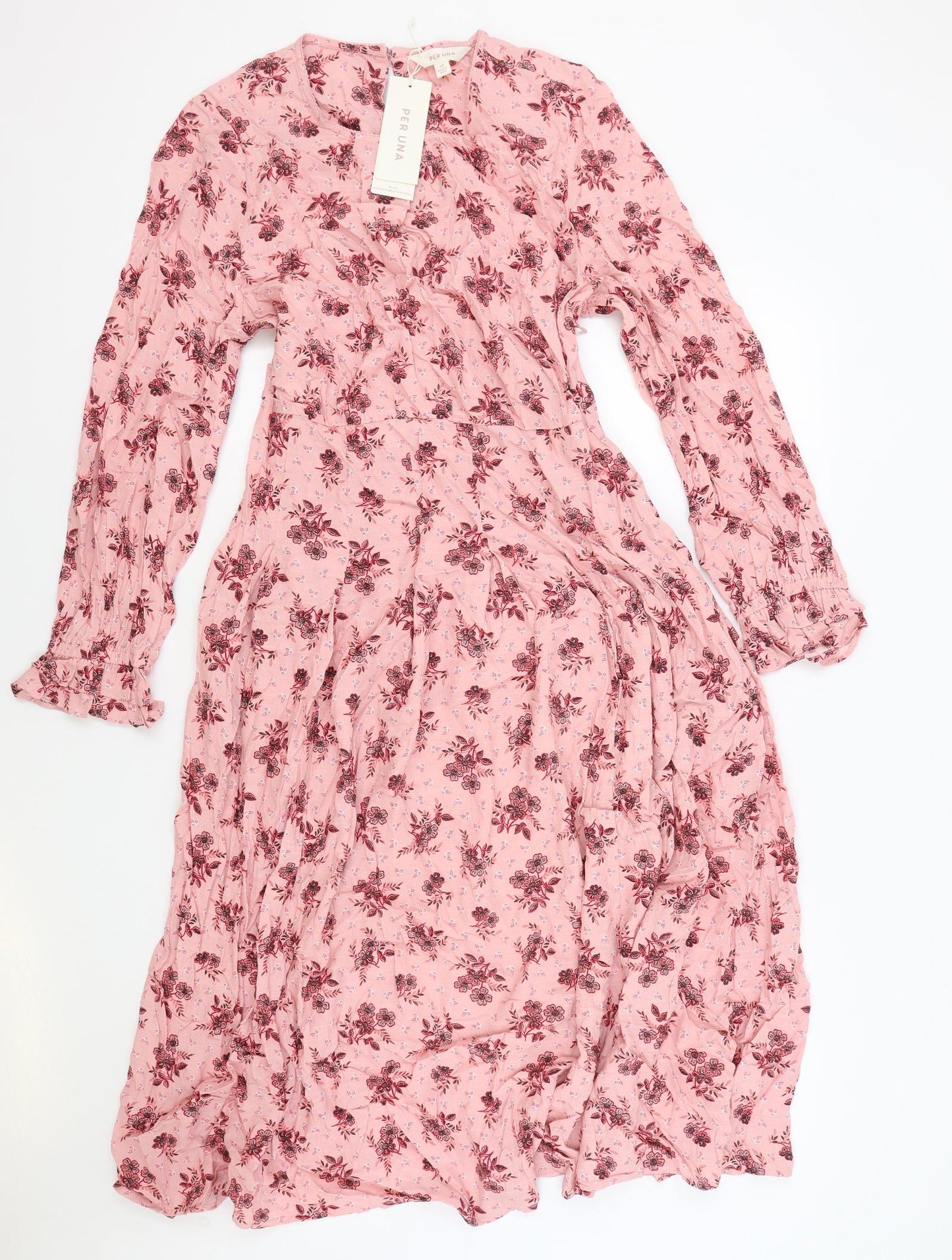 Per Una Womens Pink Floral Viscose Fit & Flare Size 14 Round Neck Zip