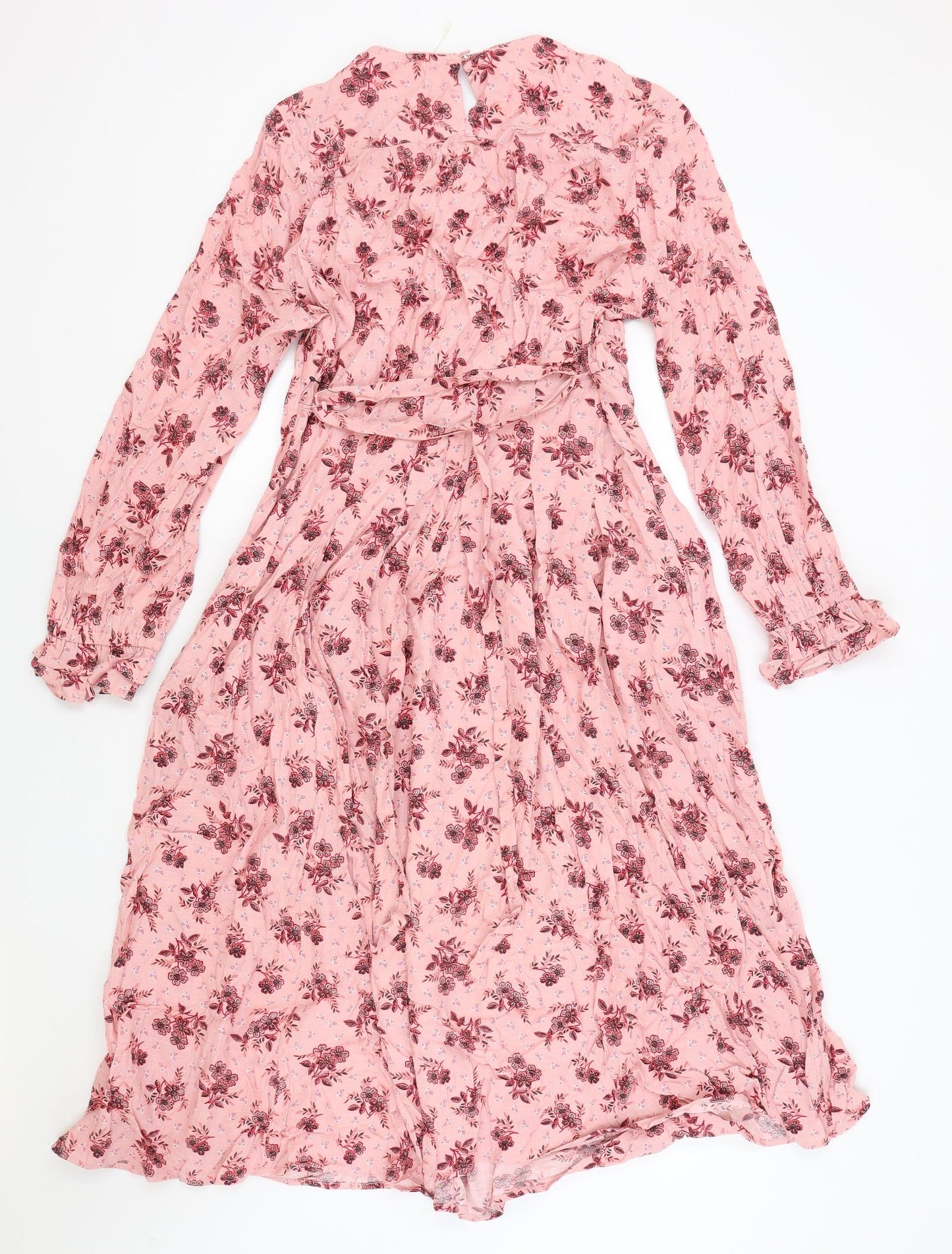 Per Una Womens Pink Floral Viscose Fit & Flare Size 14 Round Neck Zip