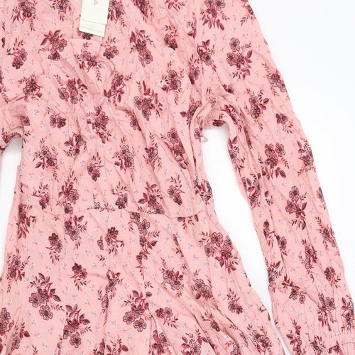Per Una Womens Pink Floral Viscose Fit & Flare Size 14 Round Neck Zip