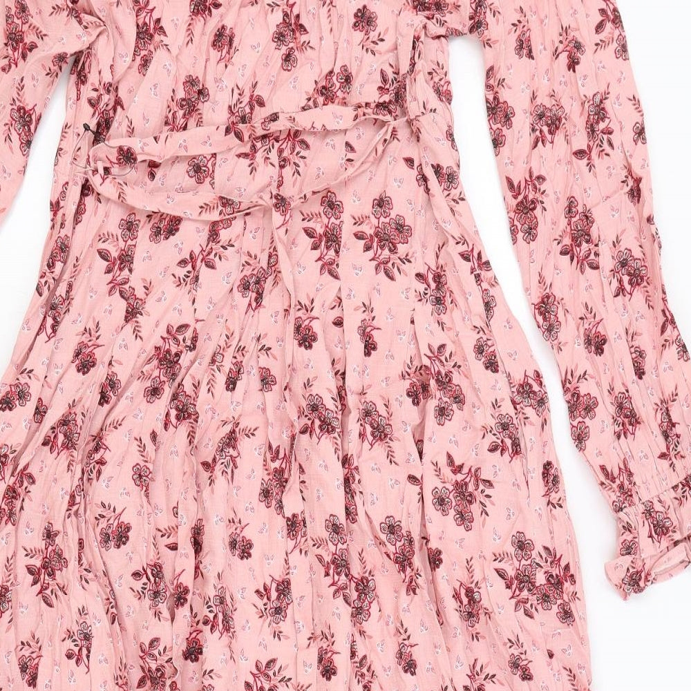 Per Una Womens Pink Floral Viscose Fit & Flare Size 14 Round Neck Zip