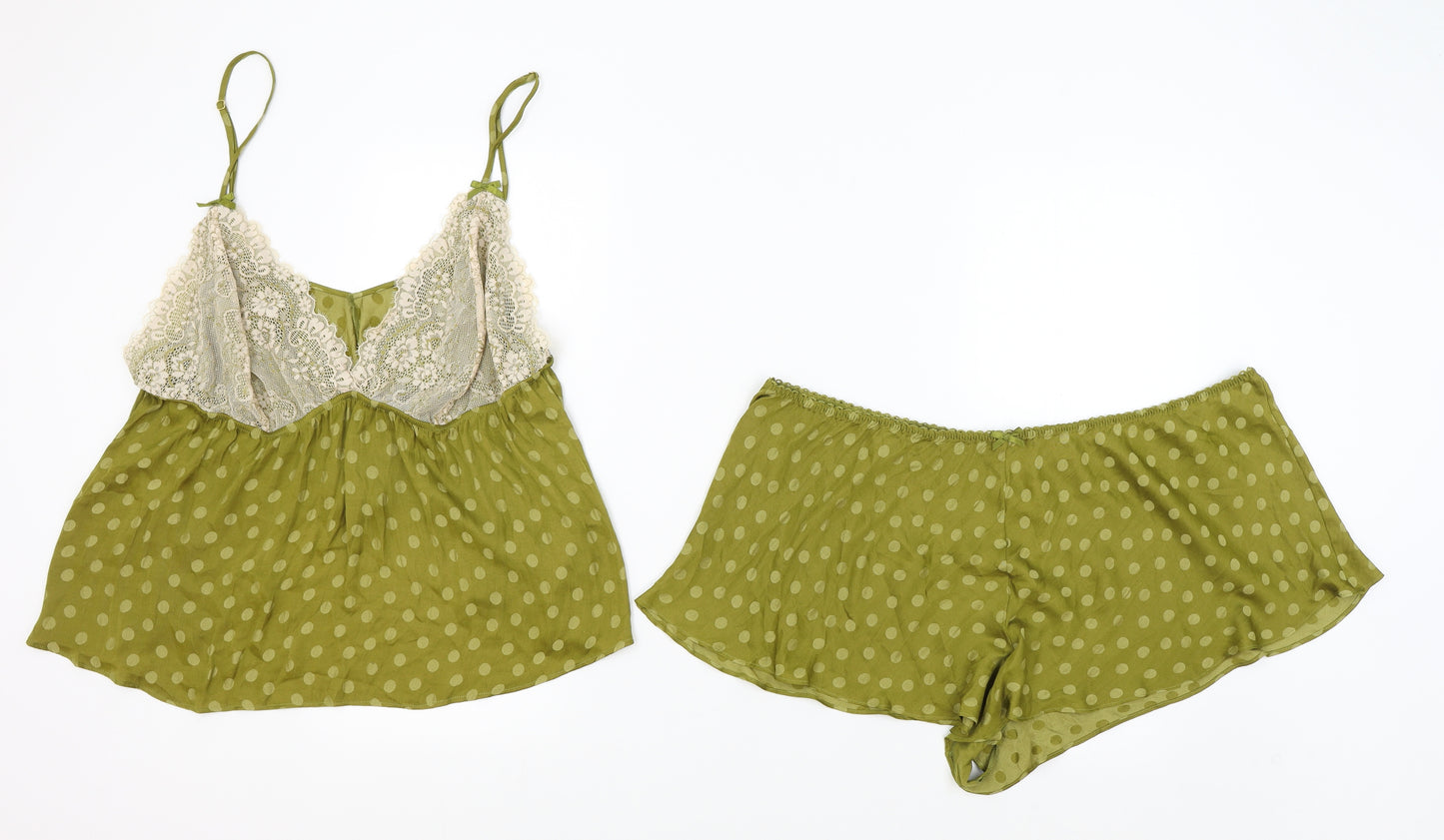 Marks and Spencer Womens Green Polka Dot Polyester Babydoll Pyjama Set Size 22 - Lace Detail