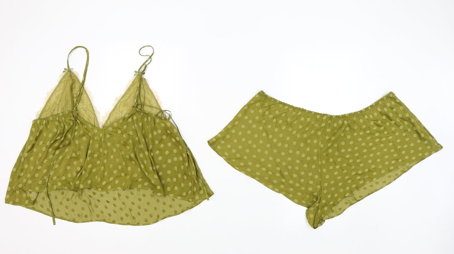 Marks and Spencer Womens Green Polka Dot Polyester Babydoll Pyjama Set Size 22 - Lace Detail