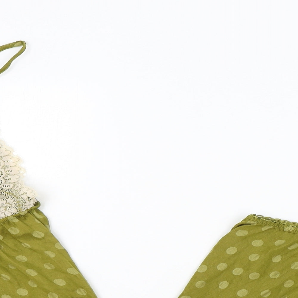 Marks and Spencer Womens Green Polka Dot Polyester Babydoll Pyjama Set Size 22 - Lace Detail