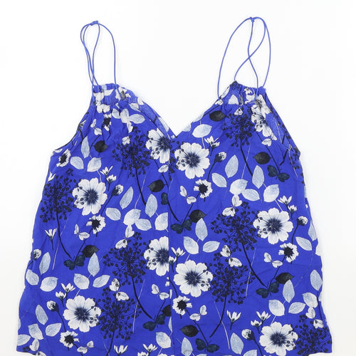MNG Womens Blue Floral Viscose Camisole Tank Size S V-Neck