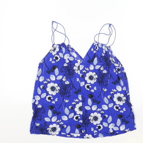 MNG Womens Blue Floral Viscose Camisole Tank Size S V-Neck