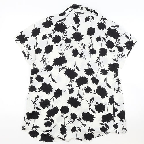 Marks and Spencer Womens White Floral Polyester Basic Blouse Size 8 V-Neck