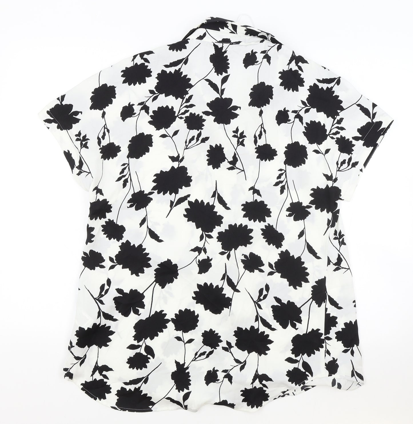 Marks and Spencer Womens White Floral Polyester Basic Blouse Size 8 V-Neck