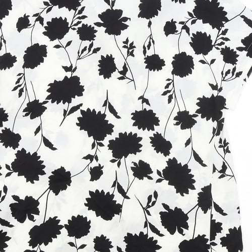 Marks and Spencer Womens White Floral Polyester Basic Blouse Size 8 V-Neck